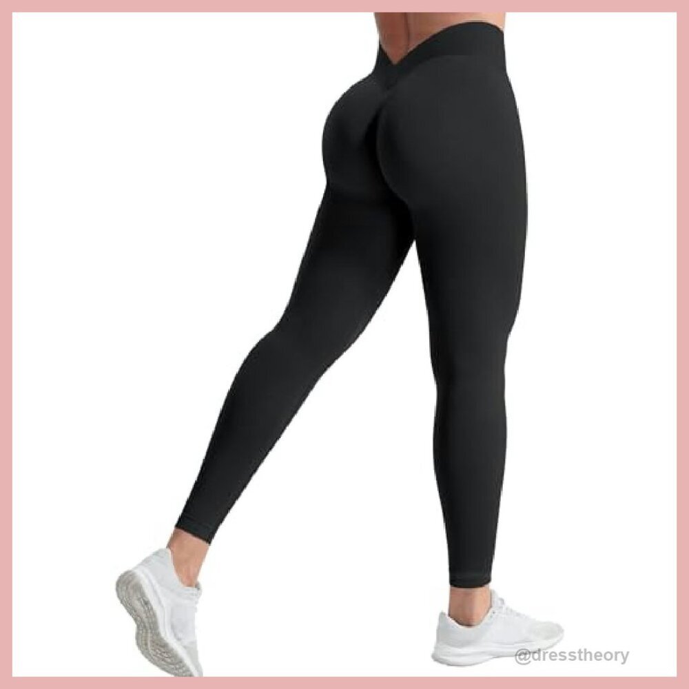 High Waisted Seamless Leggings V Back Scrunch Butt Lifting Workout Yoga - Picture 2 of 8